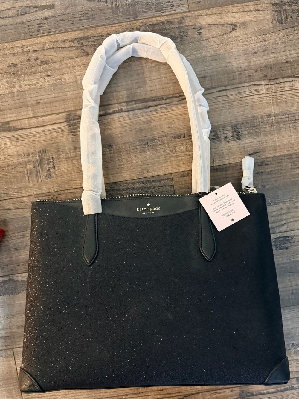 kate spade Black Glitter Tote with Top Handles